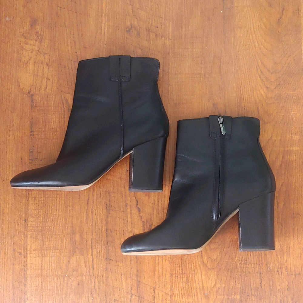 Sam Edelman | Black Leather Chunky Heel Moto Booties